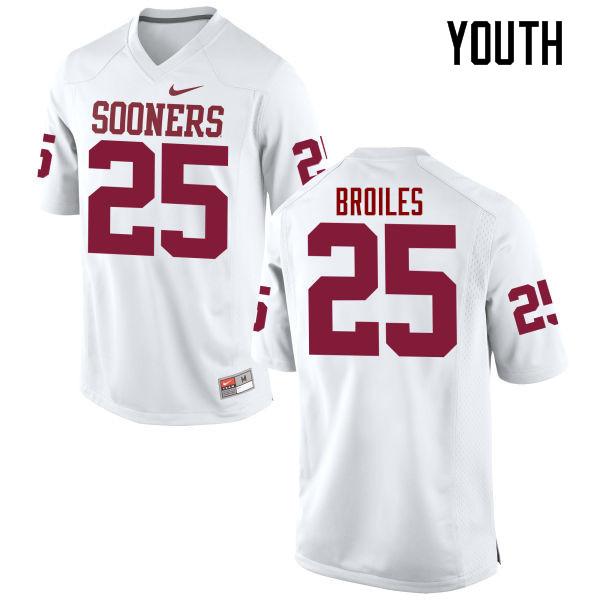Youth Oklahoma Sooners #25 Justin Broiles College Football Jerseys Game-White